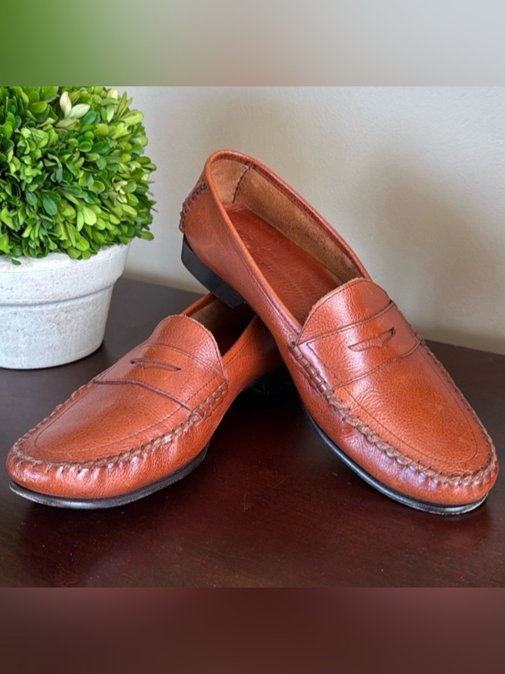 BRAGANO CRAFTED IN ITALY MEN'S CLASSIC TAN LEATHER LOAFER SHOES SIZE 9.5 🌟EUC🌟
